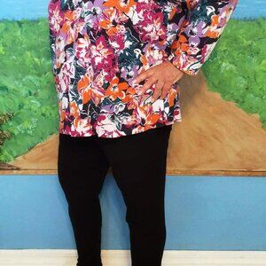 Roamans Women's Plus Size 26/28 2X Floral Pull-Over Top 3/4 Sleeves